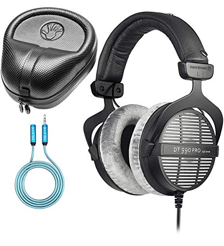 Beyerdynamic Dt 990 Pro 250 Ohm Open Back Headphones Bundled With Slappa Full Sized Hardbody Pro Headphone Case, Ear Buddy Headphone Optimizer And Travel Kit And Blucoil 6 Ft Audio Extension Cable