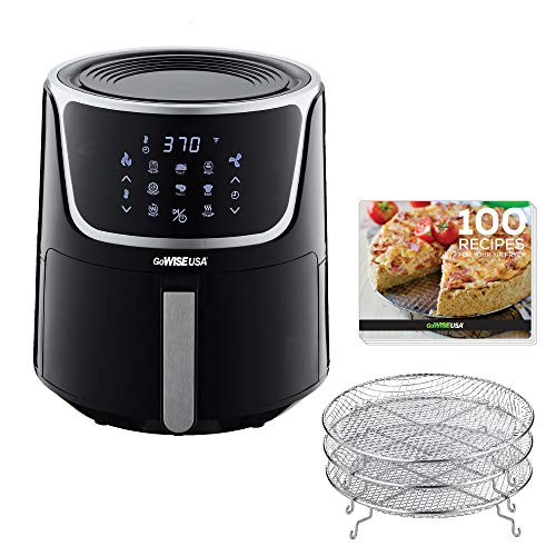 Gowise Usa Gw22956 7 Quart Electric Air Fryer With Dehydrator & 3 Stackable Racks, Led Digital Touchscreen With 8 Functions + Recipes, 7.0 Qt, Black/silver