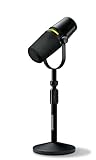 Shure MV7+ Podcast Dynamic Microphone with Stand. OBS Certified, Enhanced Audio, LED Touch Panel, USB-C & XLR Outputs, Auto Level Mode, Digital Pop Filter, Podcasting, Streaming, Recording - Black