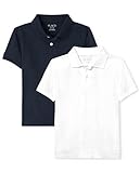 The Children's Place Boys Short Sleeve Pique Polo,Nautico/White 2 Pack,M (7/8)