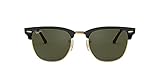 Ray-Ban RB3016 Clubmaster Square Sunglasses, Black On Gold/G-15 Green, 49 mm