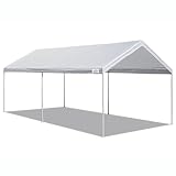 Caravan Canopy Powder Coated Heavy Duty Steel Frame Pop Up Carport with 6 Steel Stakes for Outdoor Activities and Events, White