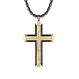 Reeds Men's Two-Tone Diamond Cross Pendant Necklace 1/10ctw