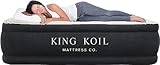 King Koil Luxury Pillow Top Plush Queen Air Mattress with High-Speed Built-in Pump, Blow Up Bed Top Side Flocking, Puncture Resistant, Double High Inflatable Airbed Guests or Travel 1-Year Warranty