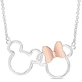 Disney Mickey and Minnie Mouse Jewelry for Women, Two Tone Interlocking Mickey and Minnie Pendant Necklace; Silver Plated, 18'