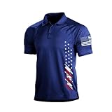 H HYFOL Short Sleeve Polo Shirts for Men Graphic Stretch Casual American Patriotic Raglan Golf Polos for Men(Blue,M)