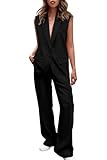 PRETTYGARDEN Women's 2 Piece Outfits Sleeveless Suit Vest and Wide Leg Pants Business Casual Blazer Sets (Black,Large)