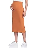 POSHDIVAH Women's Maternity Skirt Over The Belly Midi High Waisted Solid Stretchy Pregnancy Pencil Skirt Camel Medium