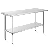 KUTLER Stainless Steel Table 24 x 60 Inches, NSF Heavy Duty Commercial Kitchen Prep and Work Table with Undershelf for Restaurant, Hotel, Home