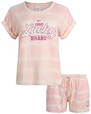 Lucky Brand Women's Pajama Set - Roll Sleeve T-Shirt and Shorts - Sleepwear Set for Women (S-XL), Size Medium, Pink Tie Dye