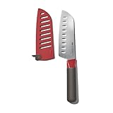 OXO Outdoor 5.5in/14cm Santoku Knife with Locking Sheath,Gray/Red