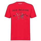 True Religion Men's Short Sleeve Metallic Buddha Tee, True RED, M