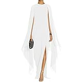 MAYFASEY Women's Elegant High Split Flared Sleeve Formal Evening Maxi Dresses with Cape White XXL