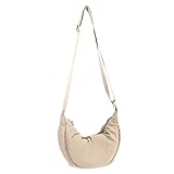 Nylon Crescent Crossbody Bag for Women Purses Trendy Men,Small Travel Sling Bag Hobo,Lightweight Fanny Pack with Zipper Adjustable Strap,Round Soft Shoulder Pouch Bag for Everyday Use Sport(Beige)