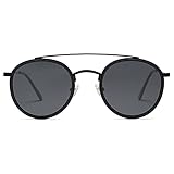 SOJOS Retro Round Double Bridge Polarized Sunglasses for Women Men Vintage Circle UV400 Sunnies SJ1104, Dark Black/Grey
