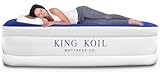 King Koil Pillow Top Plush Queen Air Mattress with Built-in High-Speed Pump Best for Home, Camping, Guests, Queen Size Luxury Double Airbed Adjustable Blow Up Mattress, Waterproof, 1-Year Warranty