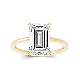 Effinny 3.5ct Solitaire Elongated Emerald Cut Engagement Ring for Women,Yellow Gold Sterling Silver Simulated Diamond Promise Ring(size:6)