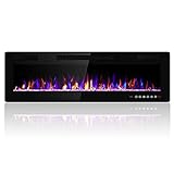 Electactic 60 inches Electric Fireplace Recessed and Wall Mounted, Fireplace Heater and Linear Fireplace, with Timer, Remote Control, Adjustable Flame Color, 750w/1500w, Black