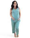 Kindred Bravely Tulip Hem Maternity Pajamas & Post Partum Lounge Sets For Women | Postpartum Pajamas For Hospital (Aqua, 1X)
