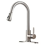 VESLA HOME High Arc Single Handle Brushed Nickel Kitchen Faucet with Pull Down Sprayer,Single Level Stainless Steel Kitchen Sink Faucet,Commercial Modern Pullout Faucets for Kitchen Sink