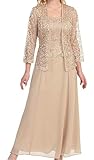 H.S.D Womens Lace Mother of The Bride Dress Formal Gowns with Bolero Champagne