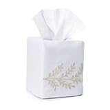 One Kings Lane White/Beige Italian Linen Willow Tissue Box Cover - Tissue Box Holder Bathroom Accessory for Bedroom, End Table, Nightstand