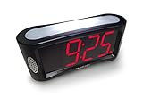 Travelwey Digital Alarm Clock - Outlet Powered, No Frills Simple Operation, Large Night Light, Alarm, Snooze, Full Range Brightness Dimmer, Big Red LED Digit Display, Black