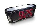 Travelwey Digital Alarm Clock - Outlet Powered, No Frills Simple Operation, Large Night Light, Alarm, Snooze, Full Range Brightness Dimmer, Big Red LED Digit Display, Black