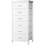 Huuger 6 Drawer Dresser for Bedroom, Tall Dresser & Chests of Drawers, Fabric Dresser for Closet, Bedroom, Night Stand, End Table with Metal Frame, Storage Tower with Fabric Bins, PU Leather, White