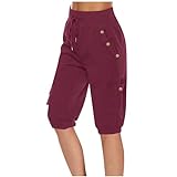 Same Day Delivery Item Capri Pants for Women Casual 2024 Summer Drawstring Elastic High Waist Linen Pants Plus Size Lounge Capris Pockets Hiking Pants Women Red XL