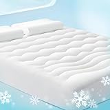 Bedsure Breescape Cooling Mattress Pad Queen Size- Quilted Fitted Mattress Cover, Soft & Fluffy Mattress Topper, with a Deep Pocket Fits 8'-21' Mattresses, Breathable Pillow Top Single Bed Pad, White