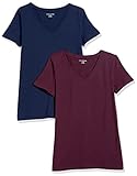 Amazon Essentials Women's Classic-Fit Short-Sleeve V-Neck T-Shirt, Pack of 2, Burgundy/Navy, XX-Large