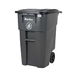 PLASTIC PRINCE 50 Gallon Rollout Trash Can with Lid, Commercial Heavy-Duty Container with Wheels, Gray