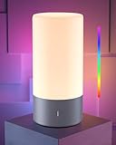 ROOTRO Table Lamp, [Advanced] Bedside Touch Control Lamp for Bedroom 3 Level Dimmable Warm White Lights with 256 RGB Color Mode Modern Deisgn Smart Nightstand Desktop LED Lamps Portable for Read