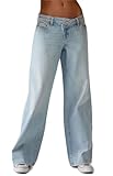 PacSun Women's Casey Light Indigo Asymmetrical Low Rise Baggy Jeans - Blue size 27