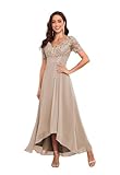 Kissey Prom Taupe Short Sleeve Mother of The Bride Dresses Tea Length Chiffon Formal Evening Dresses for Women US12