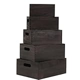 FDHUIJIA Set of 5 Nesting Wooden Crates, Rustic Wood Basket with Handles, Decorative Farmhouse display large Storage crate Box（Black）