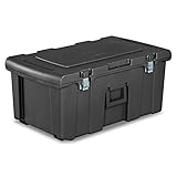 Sterilite Heavy Duty 16 Gallon Portable Plastic Footlocker Storage Container with Handles and Wheels for Dorms and Apartments, Flat Gray