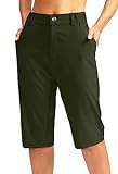 G Gradual Women's Long Hiking Cargo Shorts 13' Knee Length Lightweight Quick Dry Bermuda Shorts for Women with 5 Pockets(Olive,S)