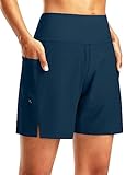 G Gradual Women's 7' Long Swim Board Shorts High Waisted Quick Dry Beach Swimming Shorts for Women with Liner Pockets(Dark Blue,XL)