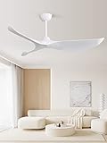 Sofucor 52' Ceiling Fan no Light and Remote Control, Modern Ceiling Fan without Light, Indoor Outdoor Ceiling Fan with Reversible Motor, 6 Speeds, White