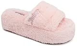 Juicy Couture Women's Slide Sandals With Faux Fur Slipper Sandals, Furry Slides, Womens Slip On Slippers-World-Blush-Size 10