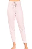 TAHARI Soft Cozy Pajamas for Women, Jogger Pajama Pants w/Drawstring, Ballet Pink and Gray Stripes Birthday Gifts Pajama, Medium