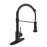 BASDEHEN Kitchen Faucets with Pull Down Sprayer, Black Spring Commercial Kitchen Sink Faucet Solid Brass with 10 Inch Mounting Table 1 Hole Or 3 Hole Compatible…