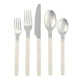 Sur La Table Kitchen Essentials 20 Piece Flatware Silverware Set - Stainless Steel Utensils - Forks, Spoons, Knives - Linen