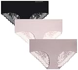 Vince Camuto Women's Hipster Underwear - 3 Pack Sexy Soft & Silky Women's Lingerie - Seamless Breathable Underwear for Women, Size Medium, Black/Soft Violet/Taupe (3pk)