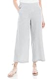 Max Studio Women's Linen Blend Wide Leg Pant US Large, Navy/White Mini Stripe