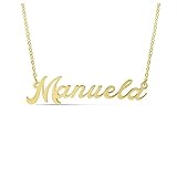 SuperJeweler Custom Name Necklace Personalized in Silver and Gold Tone, Custom Name Plate Pendant For Women Personalized Name Necklace All Name Necklaces Available, 18 Inch Chain (Gold, Manuela)