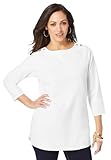 Jessica London Women's Plus Size Boatneck Tunic Top 3/4 Sleeve Shirt Loose Fit - 26/28, White