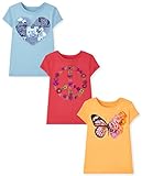 The Children's Place Girls Short Sleeve Graphic T-Shirts, Multipacks, Heart/Peace/Butterfly-3 Pack, Large